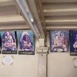 Display boards featuring photos of past Shankaracharyas at Karvir Peeth